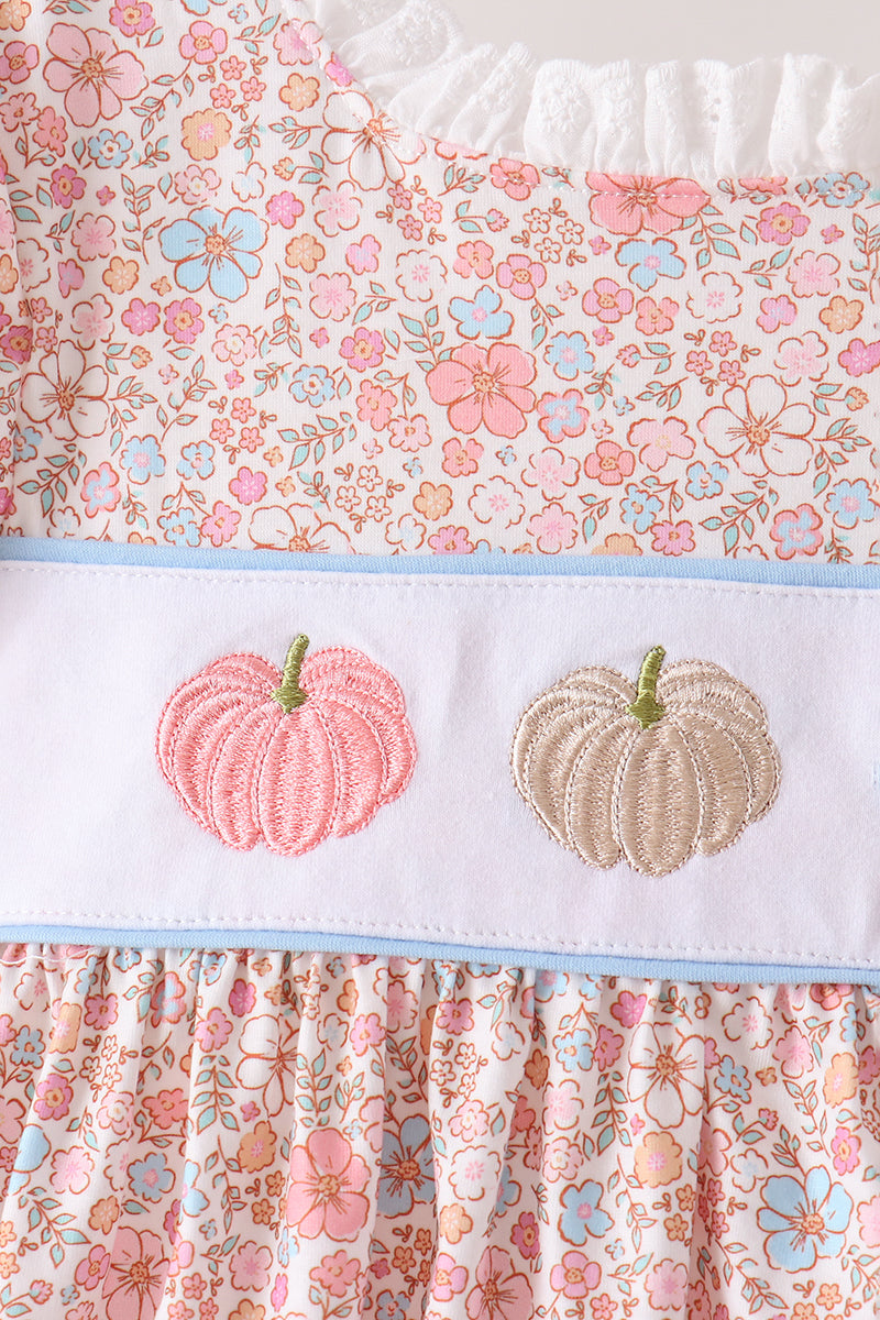 Pink Pumpkin Floral Embroidery Shorts Set