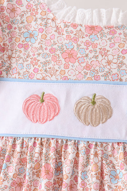 Pink Pumpkin Floral Embroidery Shorts Set