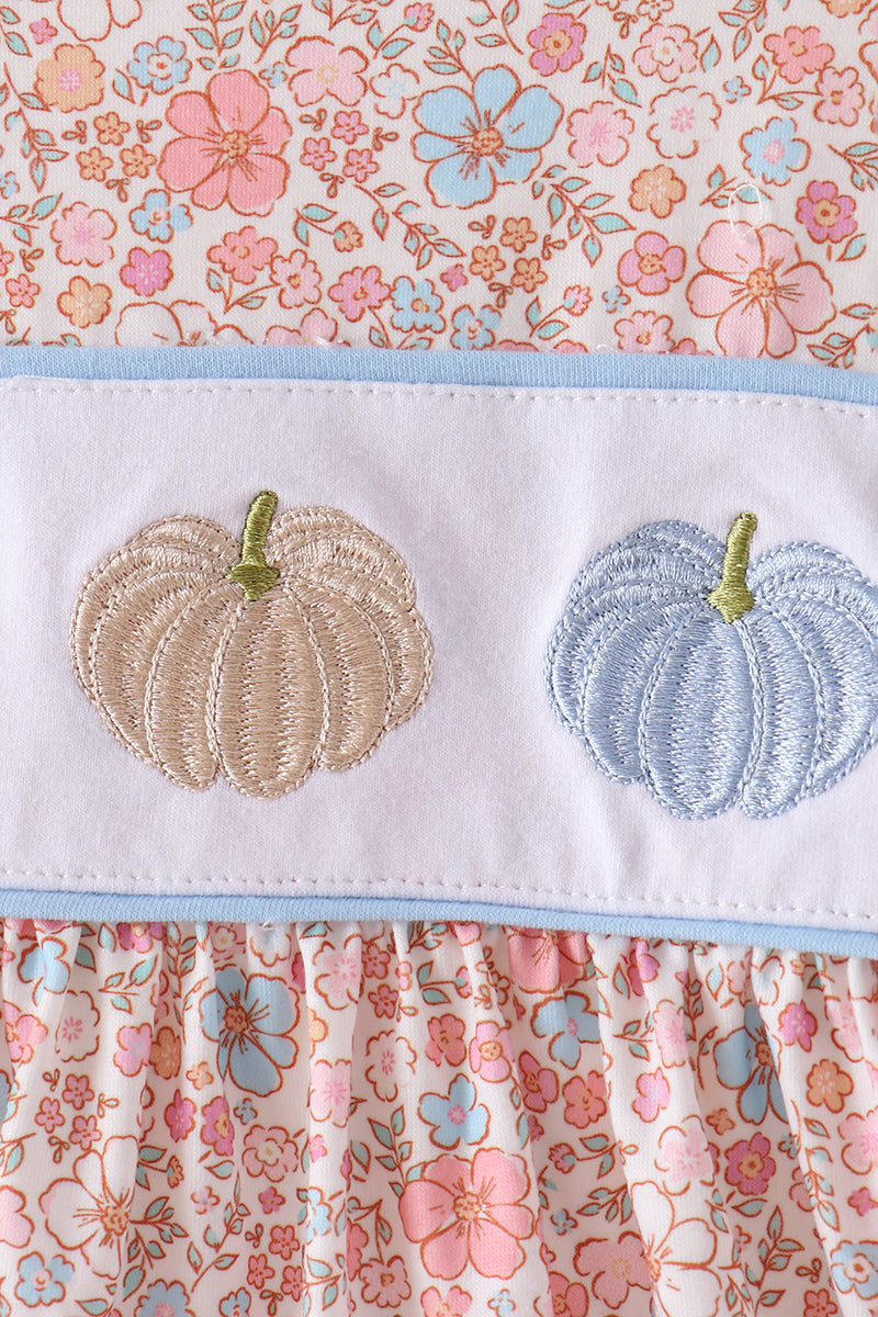 Pink Pumpkin Floral Embroidery Dress