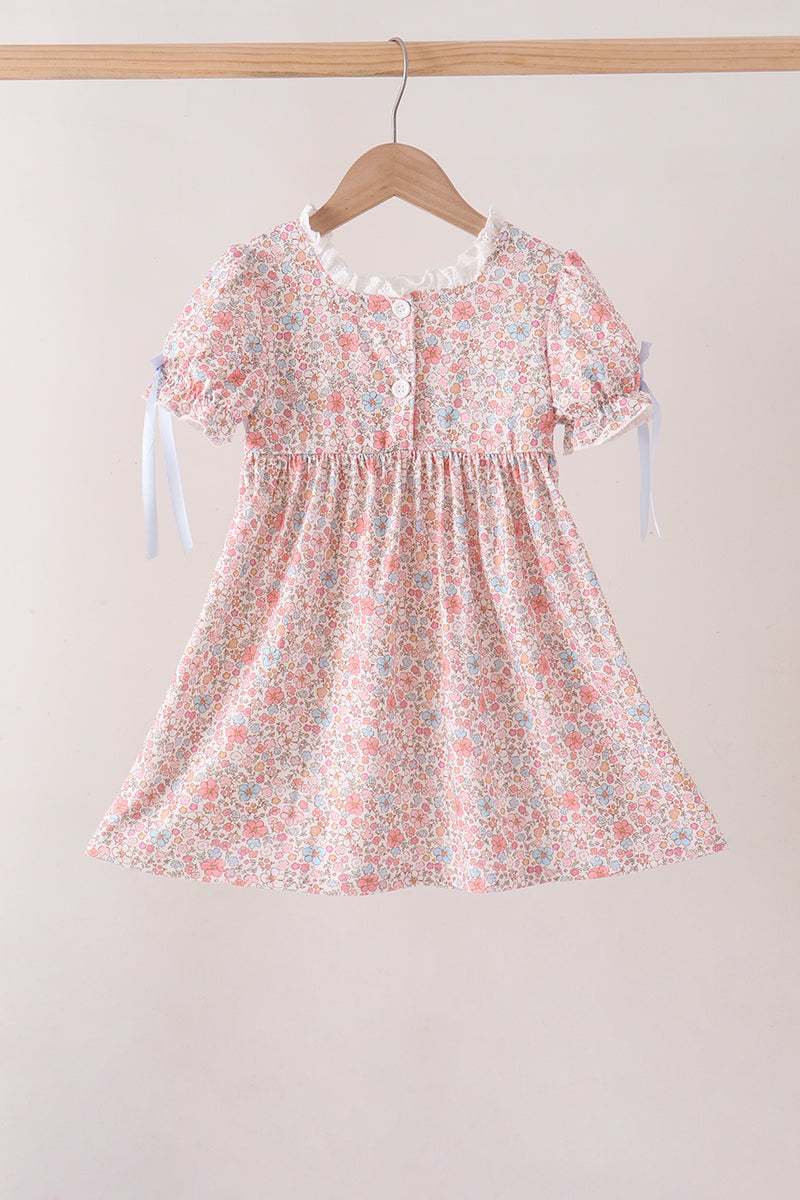 Pink Pumpkin Floral Embroidery Dress