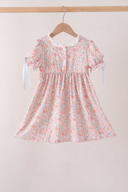 Pink Pumpkin Floral Embroidery Dress