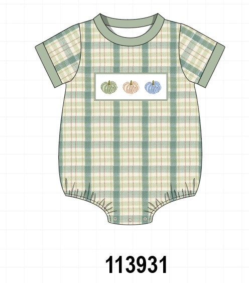 Green Pumpkin Embroidery Plaid Bubble