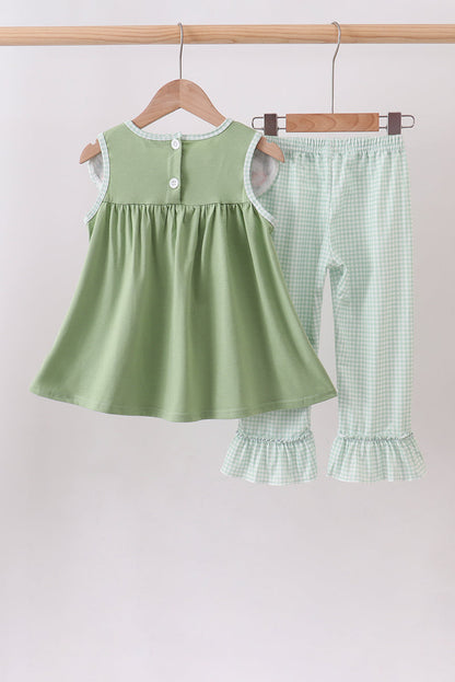 Sage Pumpkin Embroidered Ruffle Pants Set
