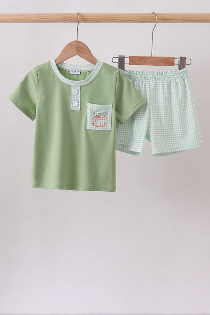 Sage Pumpkin Embroidered Shorts Set
