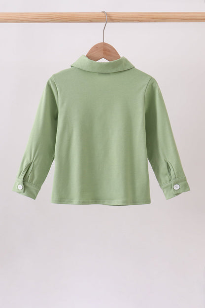 Sage Pumpkin Embroidered Button Down Shirt