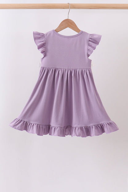 Purple character embroidery ruffle dress