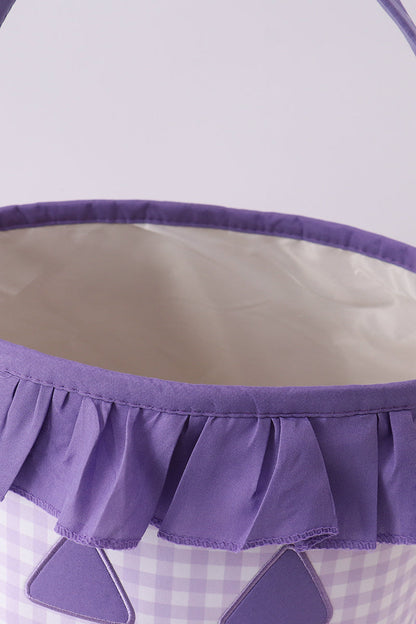 Purple Pumpkin Applique Gingham Ruffle Basket