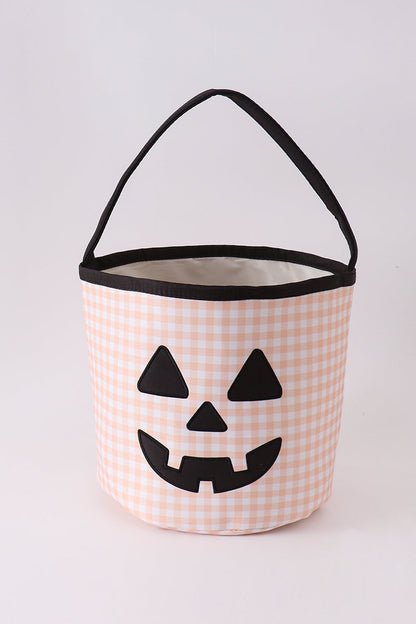 Apricot Pumpkin Applique Gingham Basket
