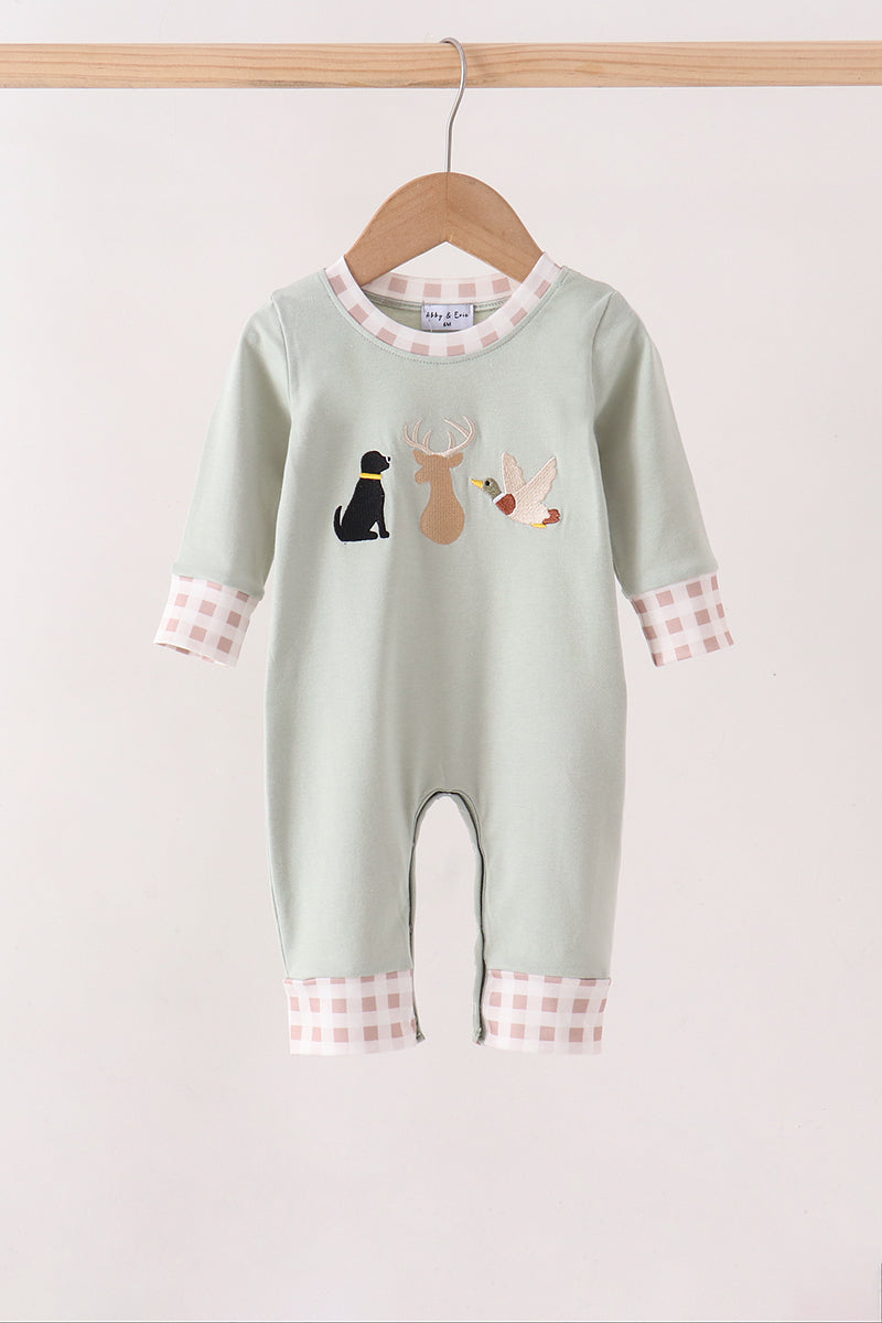 Sage hunting embroidery romper