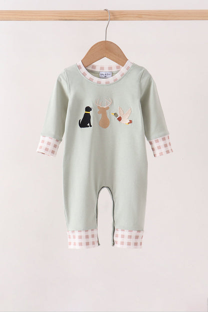 Sage hunting embroidery romper