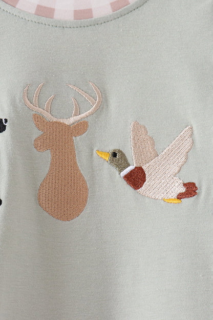 Sage hunting embroidery romper
