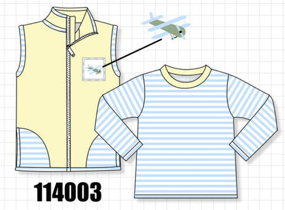Blue airplane embroidery stripe vest set