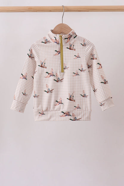 Khaki Duck Print Gingham Pullover