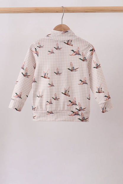 Khaki Duck Print Gingham Pullover