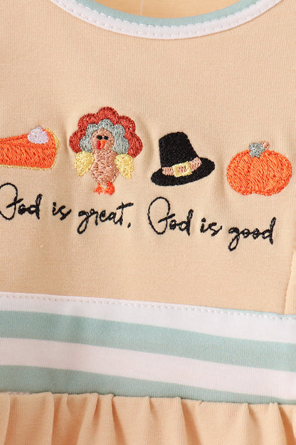 God is great god is good embroidery ruffle bubble