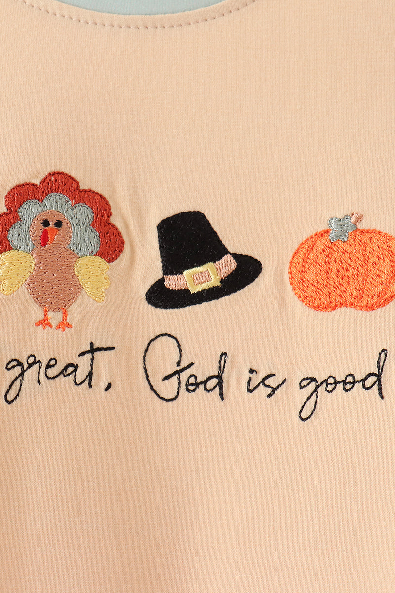 God is great god is good embroidery romper