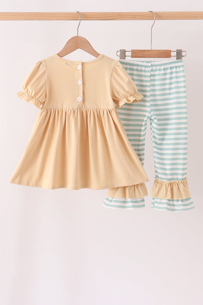 God is great god is good embroidery ruffle pants set