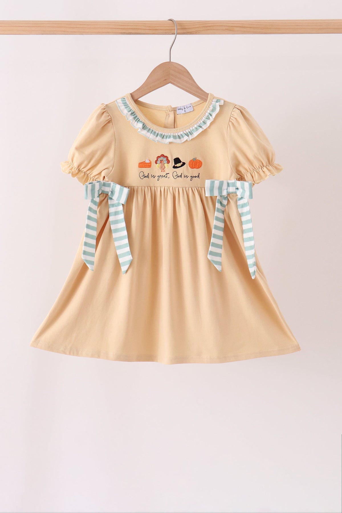 God is great god is good embroidery ruffle dress