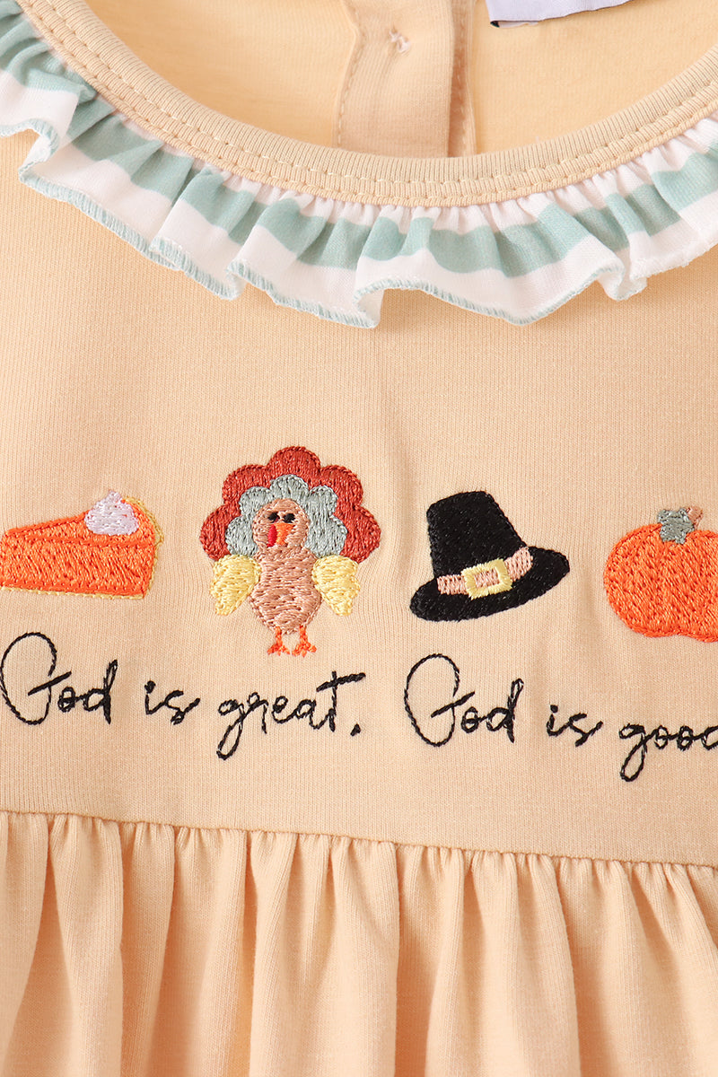 God is great god is good embroidery ruffle dress
