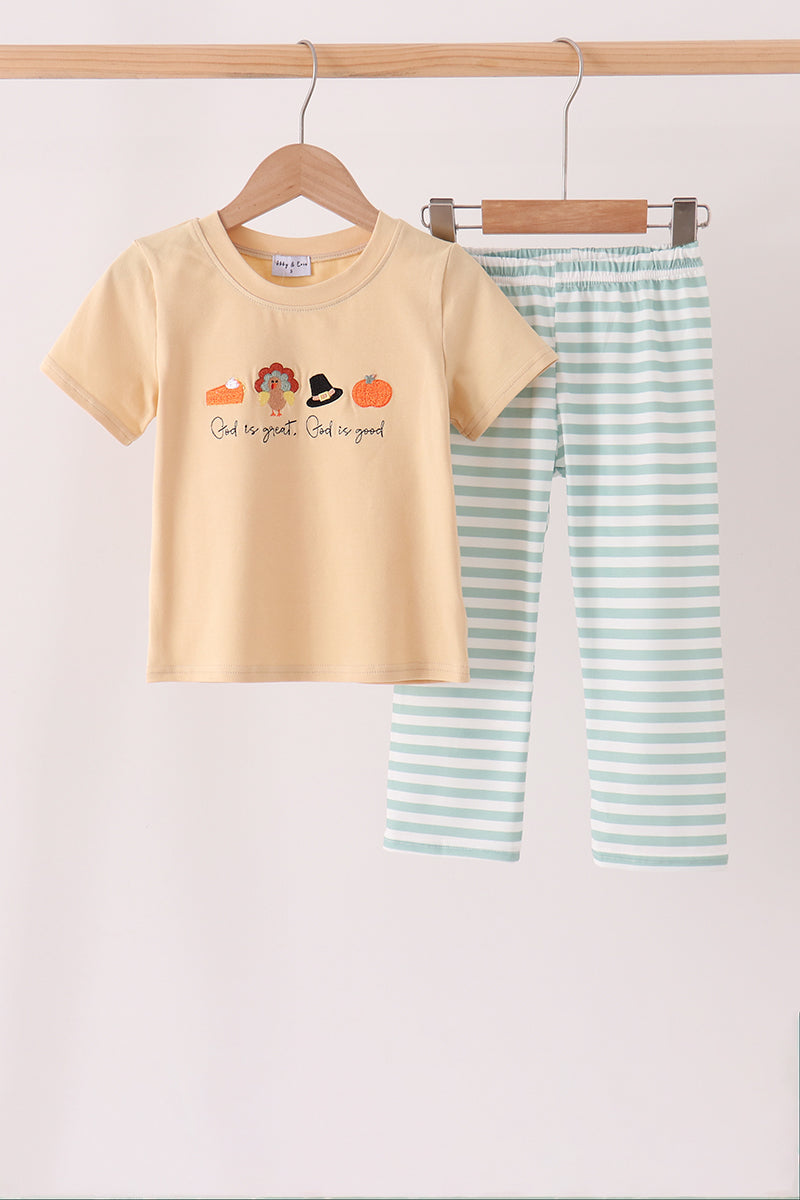 God is great god is good embroidery stripe pants set