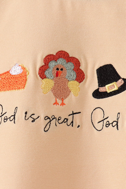 God is great god is good embroidery stripe pants set