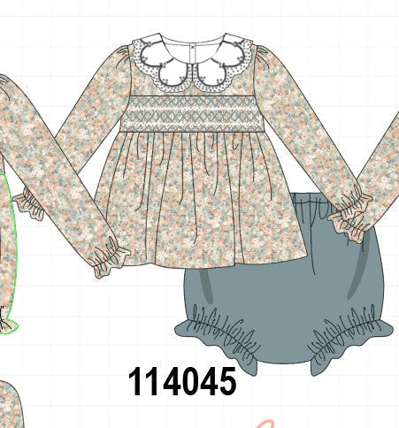 Floral smocked lace bloomer set