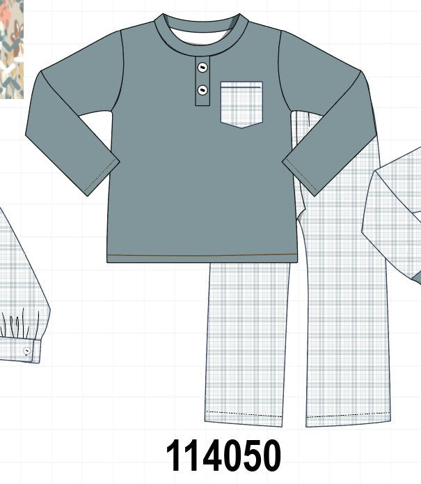 Teal pocket plaid pants set