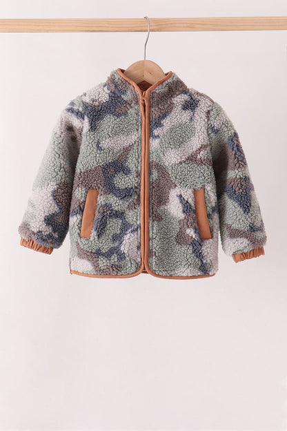 Neutral camouflage fleece jacket