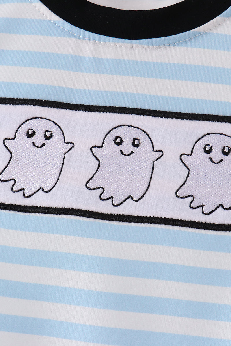 Blue Ghost Embroidery Stripe Top