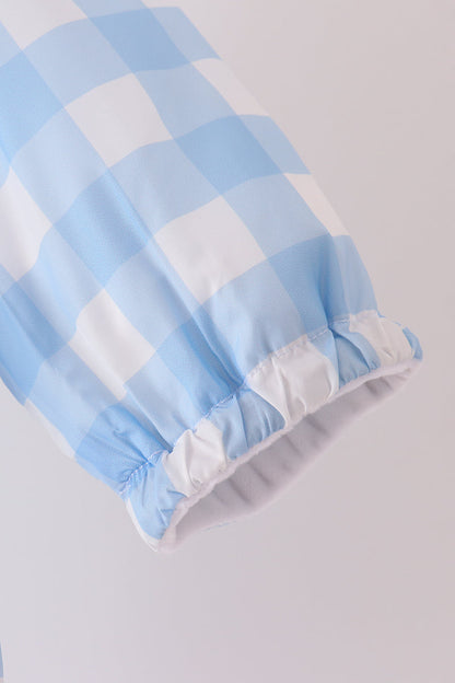 Blue bow embroidery gingham raincoat