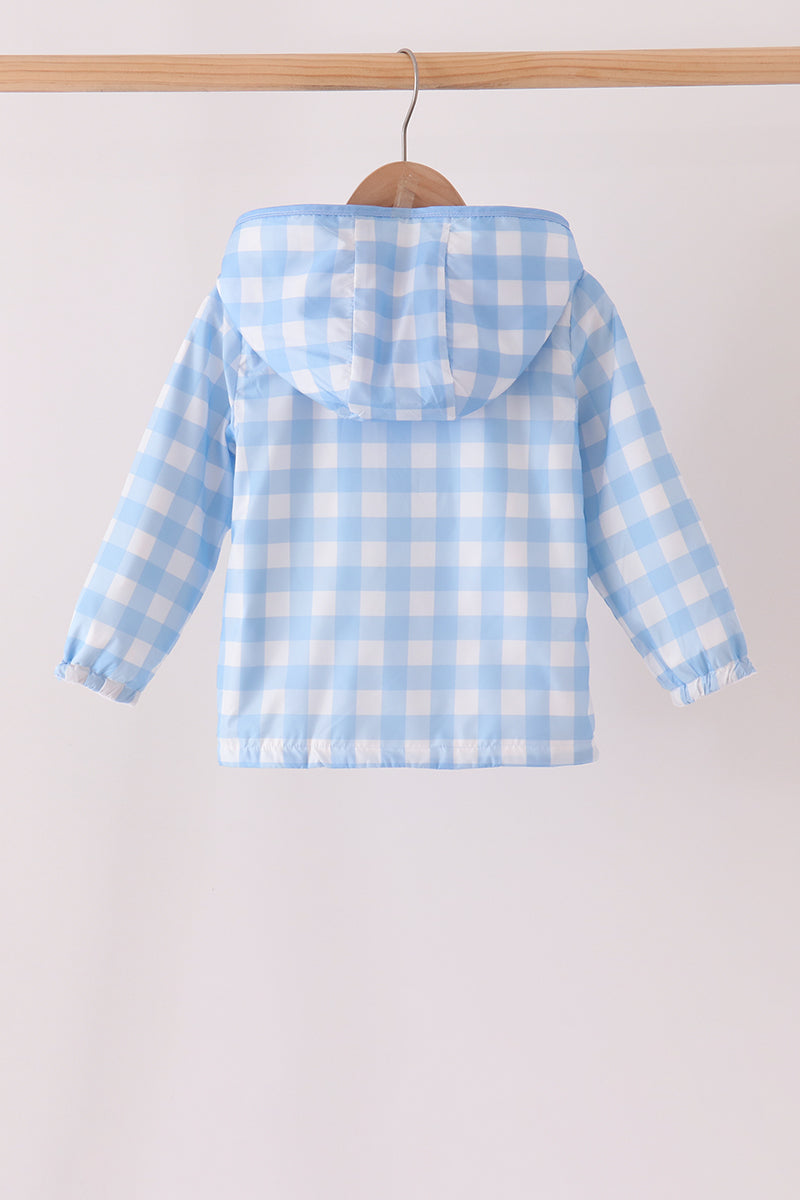 Blue bow embroidery gingham raincoat