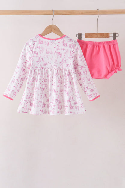 Pink Cowboy boots Smocked Bloomer Set