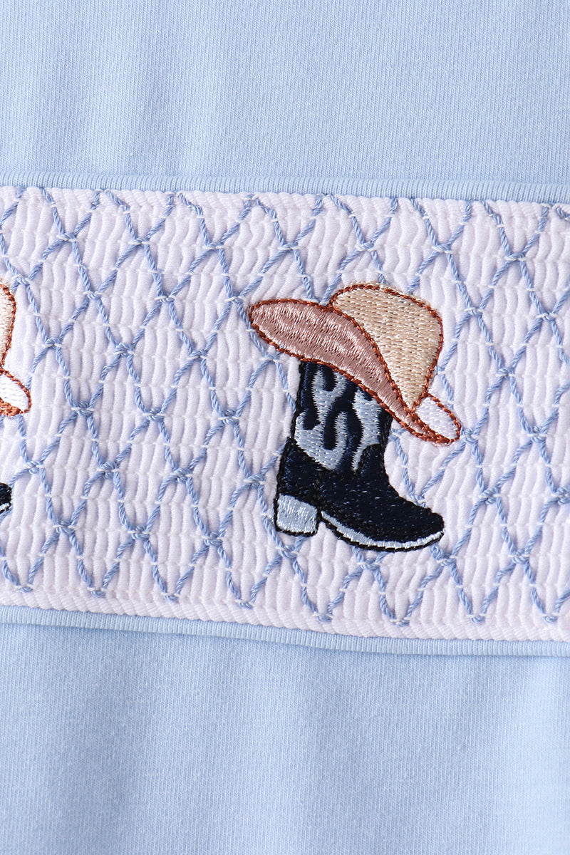 Blue Cowboy Smocked Pants Set
