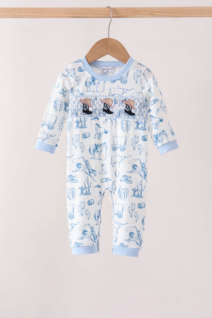 Blue Cowboy Smocked Romper