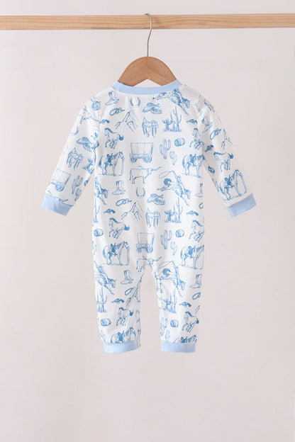 Blue Cowboy Smocked Romper