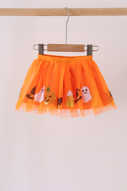 Orange pumpkin bat sequin tutu skirts