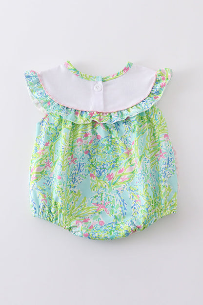 Green Turtle Embroidered Ruffle Bubble