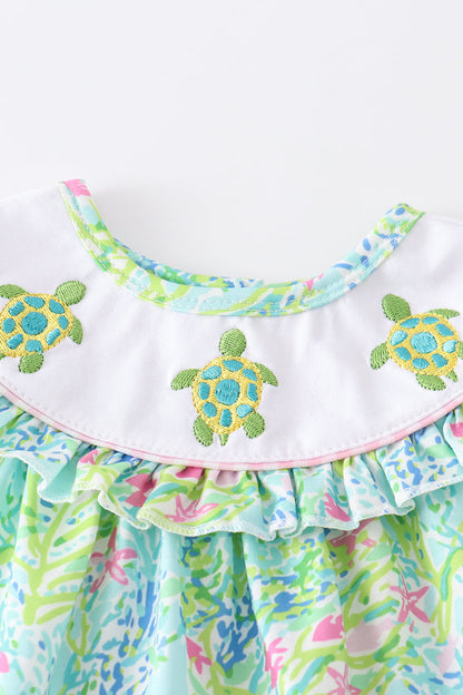 Green Turtle Embroidered Bloomer Set