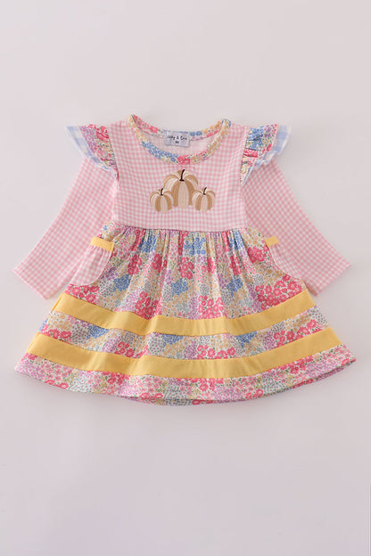 Pink floral pumpkin embroidery ruffle bubble