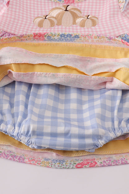 Pink floral pumpkin embroidery ruffle bubble