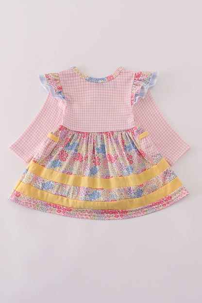 Pink floral pumpkin embroidery ruffle bubble