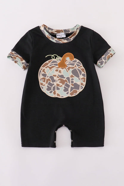 Black camouflage pumpkin applique romper