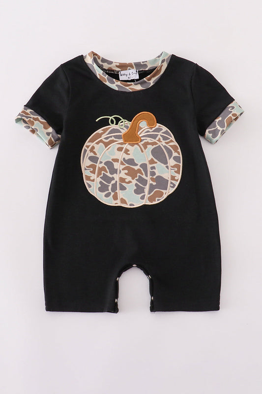 Black camouflage pumpkin applique romper