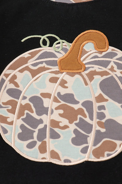 Black camouflage pumpkin applique romper