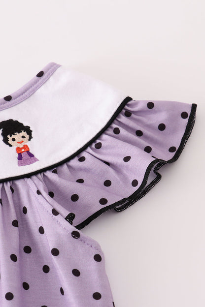 Purple Halloween dot witch embroidery dress