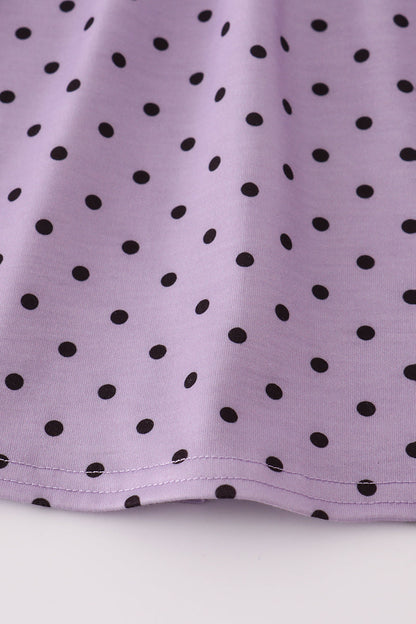 Purple Halloween dot witch embroidery pants set