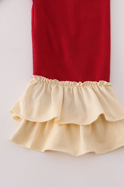 Wheat embridery ruffle pants set