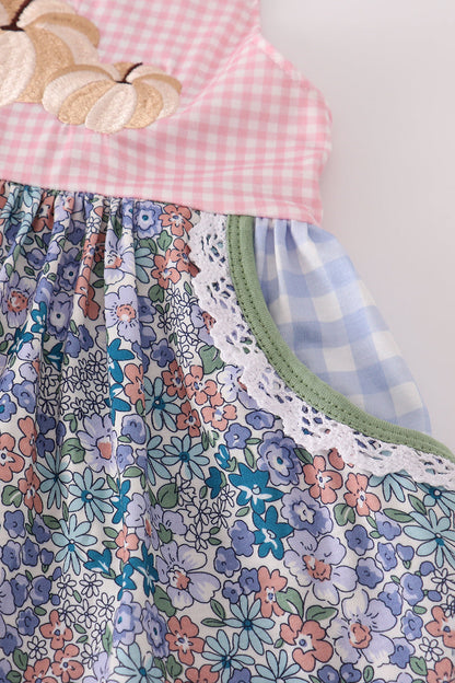 Blue floral pumpkin embroidery ruffle pants set