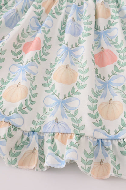 Green bow print ruffle pants set