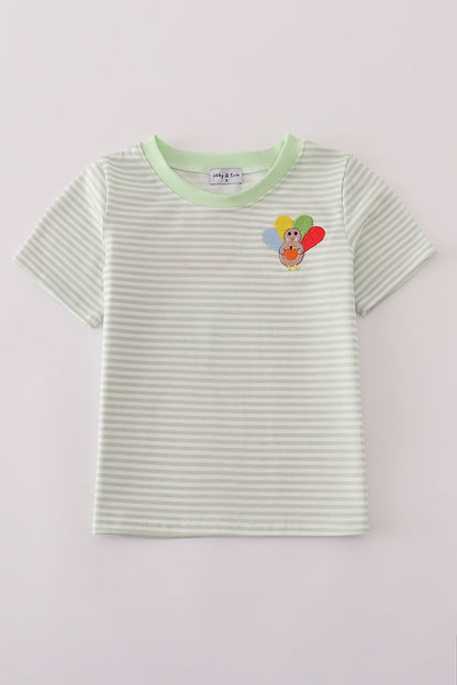 Green turkey embroidery stripe top